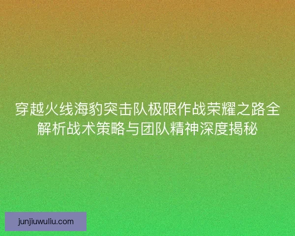穿越火线海豹突击队极限作战荣耀之路全解析战术策略与团队精神深度揭秘